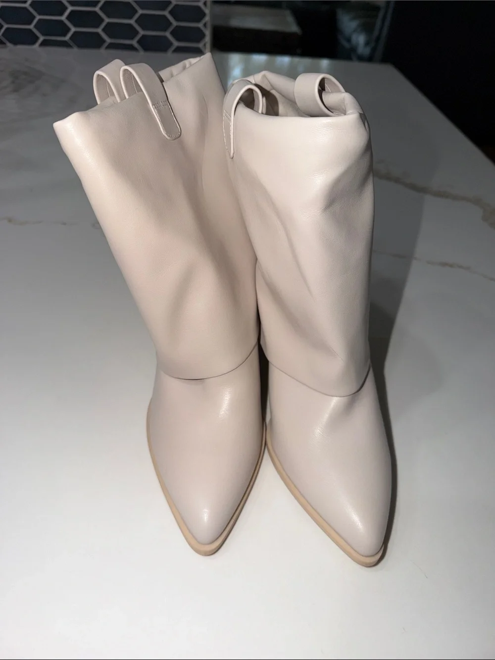 Steve Madden Liddy Women's Fold-Over Ankle Boots Block Heel in Bone 9